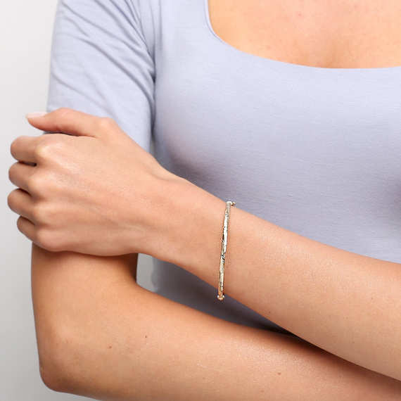 Gold starren Kreis 585 Diamant Armreif gefrästen Kreis Armband mit Schnappverschluss