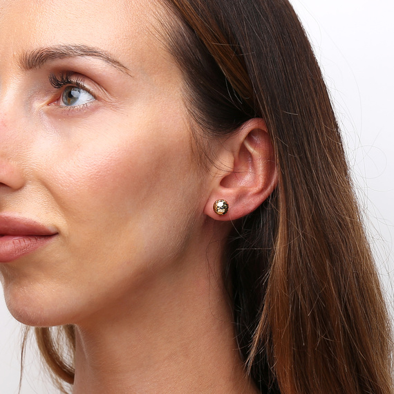 Goldene Ohrringe 585 Kugeln diamantiert 8 mm Steckverschluss