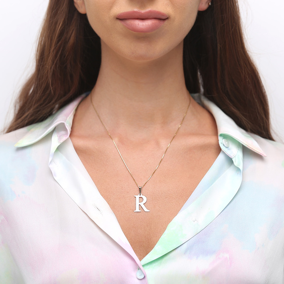 Gold-Anhänger 585 einfacher Buchstabe R Höhe 2 cm