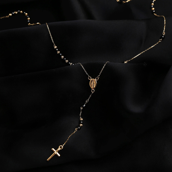 585 Gold Rosenkranz Halskette mit schwarzen Zirkonen Nyks