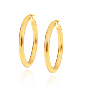 Gold große Creolen 585 glatt abgerundet dick mit Verschluss 4 cm