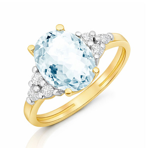 Gold Verlobungsring 585 ovaler weißer Topas Schweizer Diamanten 0,25 ct