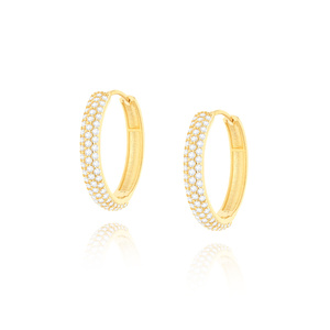 Goldkreis-Ohrringe 585 mit Zirkonen Durchmesser 1,5 cm