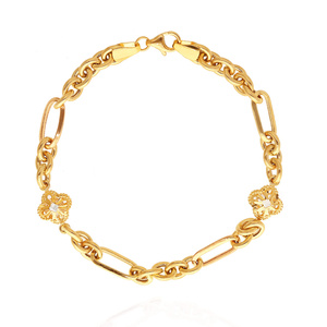 Goldarmband 585 breit Ankerglieder große Glieder diamantierte Blumen Verschlüsse