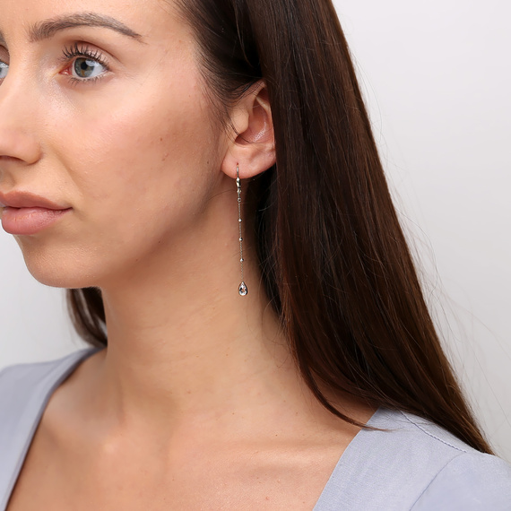 Gold lange 585 Anhänger Ohrringe auf Kette Zirkonia Kugeln