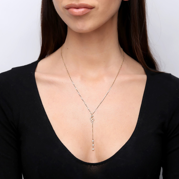 Goldene Krawattenhalskette 585 Schlange mit Zirkonen