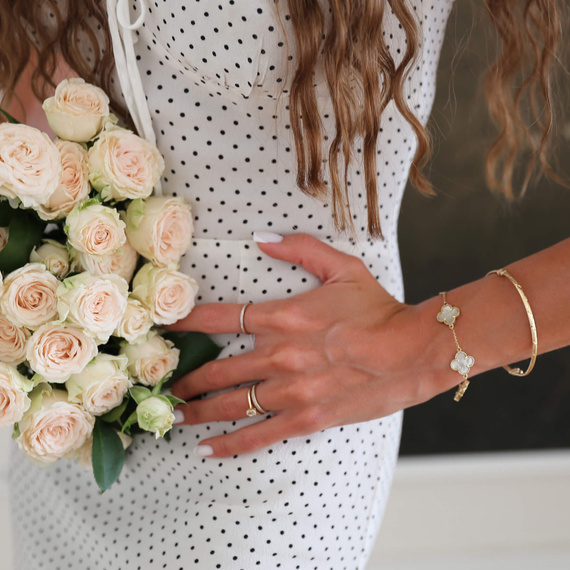 Goldarmband große Kleeblätter 585 Naturstein Perlmutt