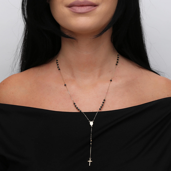 585 Gold Rosenkranz Halskette mit schwarzen Zirkonen Nyks