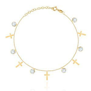 Goldbeinarmband mit Anhängern 585 Kreuze und Zirkone