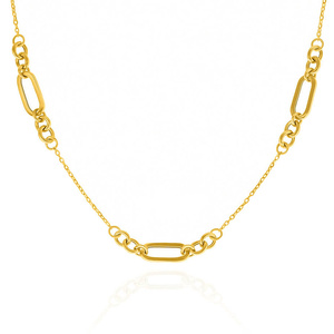 Damen Gold lange Halskette 585 doppelte feierliche Anhänger Rechtecke Sicherheitsnadeln