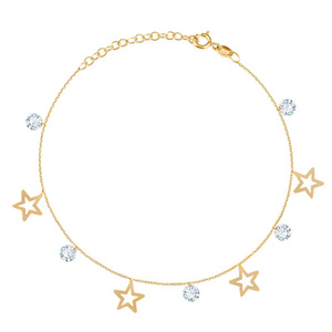 Gold-Bein-Armband mit Ringen 585 feierlichen Kreisen und Zirkonen