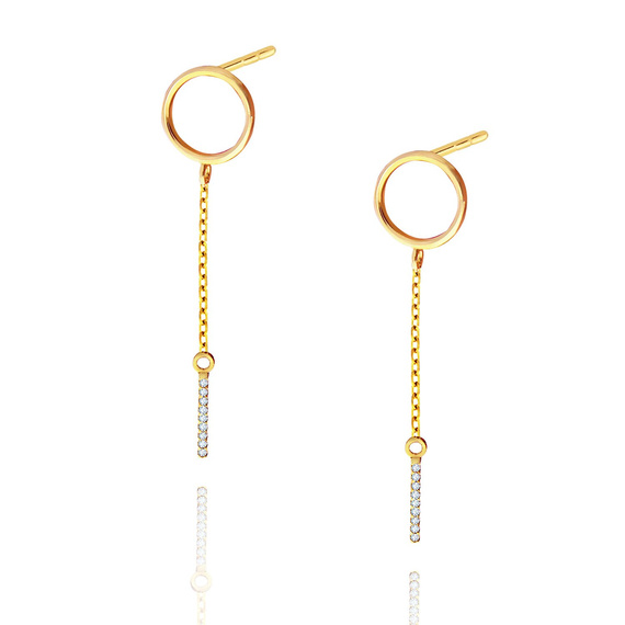 585 Goldreifen-Ohrringe mit Zirkonen an einer Stange