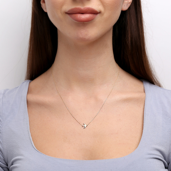 Goldene Festkette 585 Schwalbe mit Zirkonia an der Schließe 42 - 45 cm