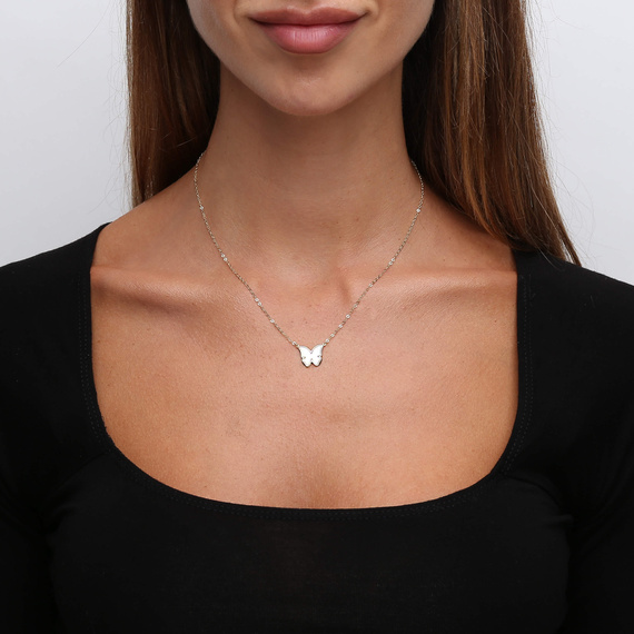 Gold Schmetterling Halskette 585 Schmetterling Perlmutt Diamant Fußkettchen Kette