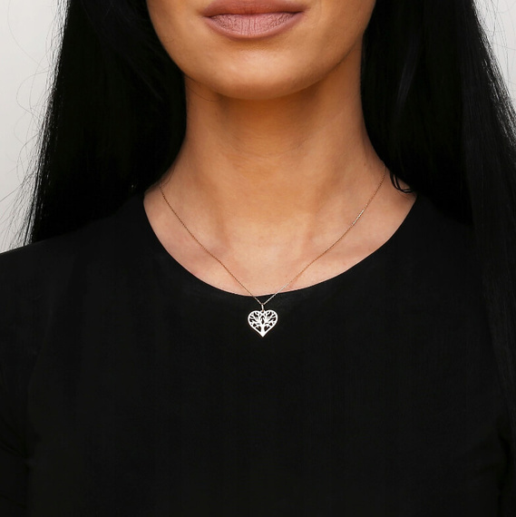 Gold durchbrochener Anhänger 585 Glücksbaum im Herzen 1,8 cm