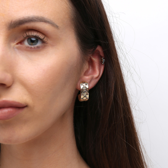 Gold 585 durchbrochener Halbmond Ohrringe Post-Verschluss