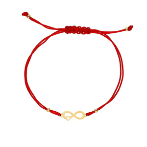 585 Goldarmband auf roter Schnur Unendlichkeitsarmband mit Herzperlen