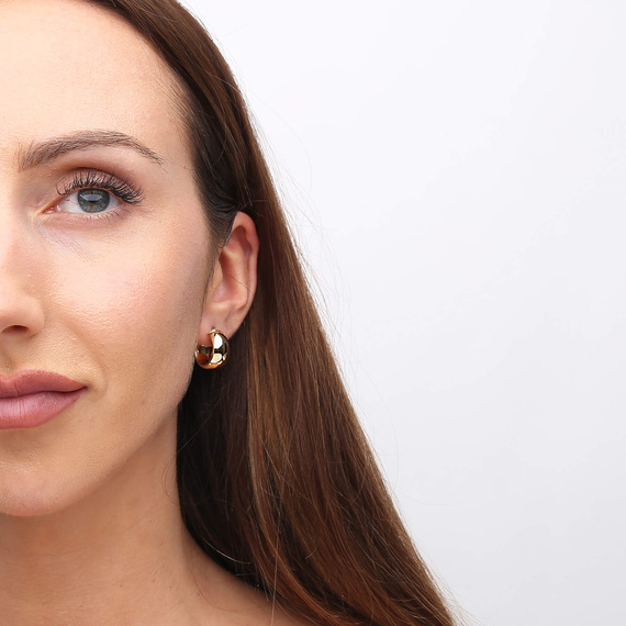 Goldene Ohrringe dicke Ringe 585er Gold glatte Kugeln mit Verschluss 1,5 cm