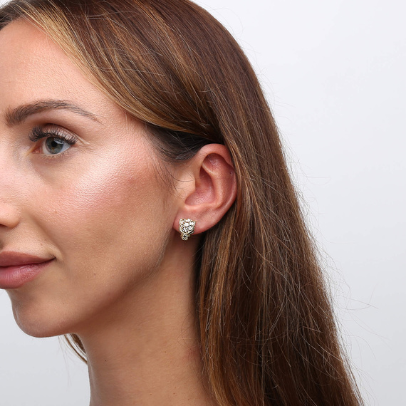 Gold 585 Tiger Gepard Leopard durchbrochene Ohrringe auf einem 1,3 cm langen Ohrstecker