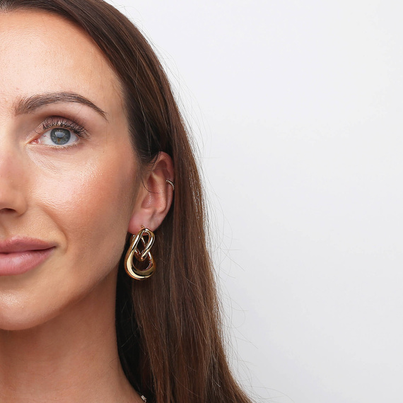 Goldene Ohrringe große Doppelringe 585 gedreht glatt mit Verschluss
