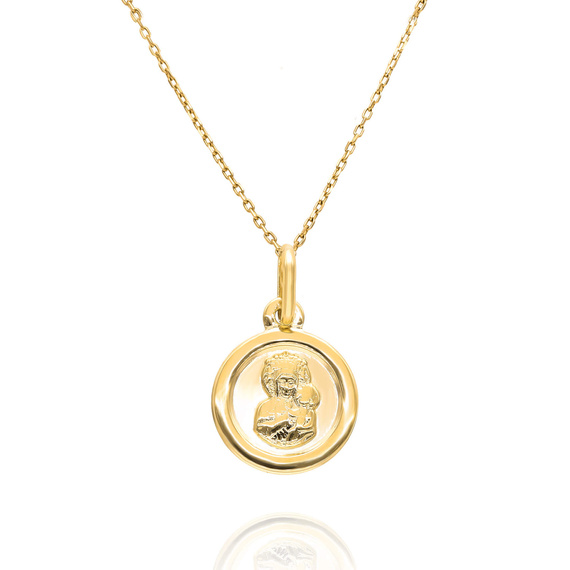 Goldene Medaille rund glatt 585 Muttergottes von Tschenstochau 2,2 cm