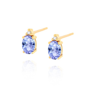 Gold 585 ovale Ohrringe mit Topas und Diamant 0,83 ct