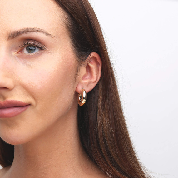 Goldreife Ohrringe breit 585 einfache Reifen auf Snap 2,5 cm