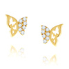 Gold durchbrochene Schmetterlingsohrringe mit Zirkonen 585 auf einem Stift